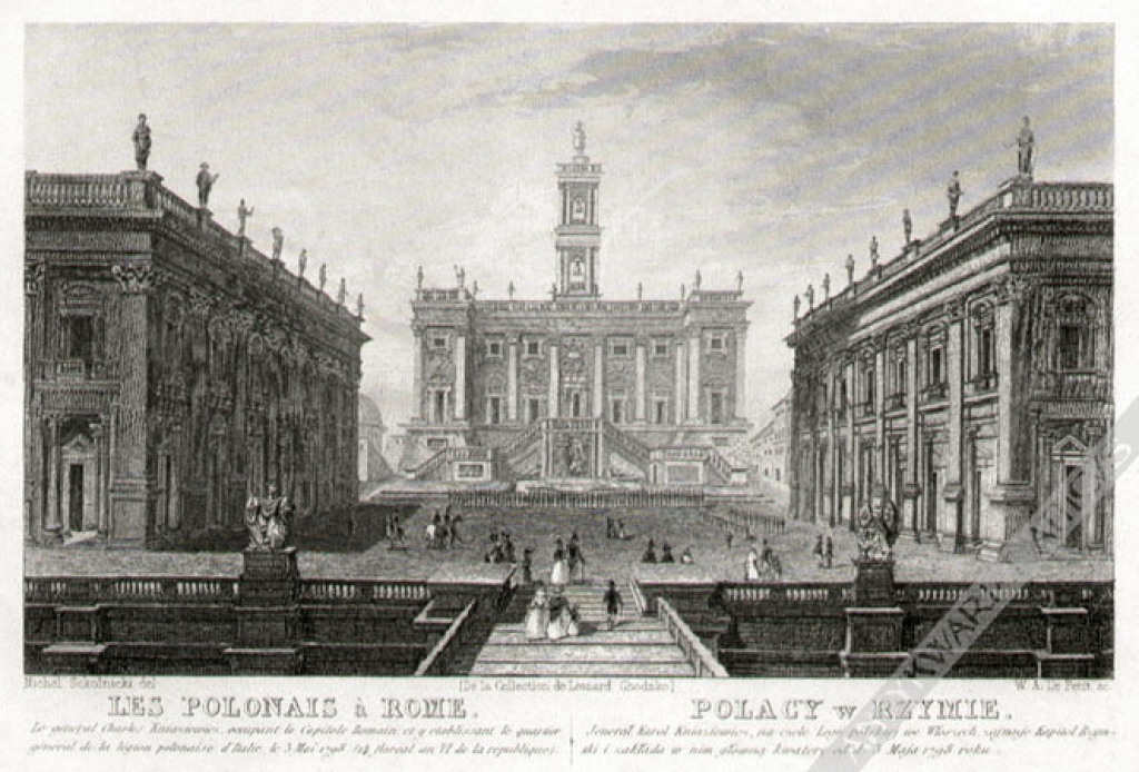 [rycina, 1848] Les Polonais a Rome. Le general Charles Kniaziewicz occupant le Capitole Romain ... la legion polonaise d'Italie le 3 Mai 1798.  Polacy w Rzymie. Jenerał Karol Kniaziewicz, na czele Legii polskiej we Włoszech
