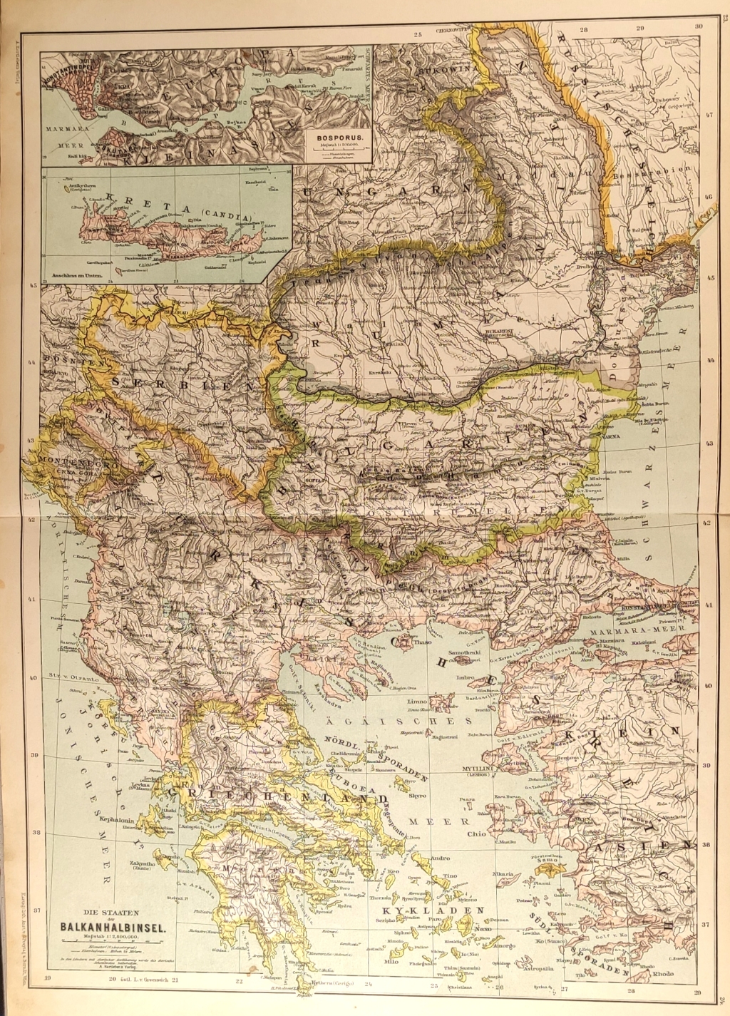 [mapa, Bałkany, ok. 1892 r.] Die Staaten der Balkanhalbinsel  [państwa bałkańskie]