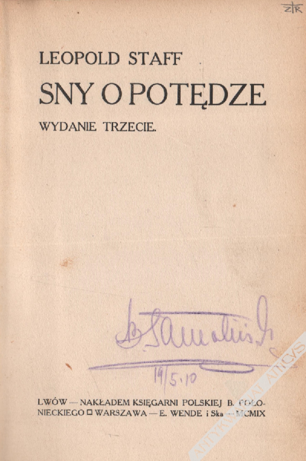 Sny o potędze [egz. z księgozbioru Z. Raszewskiego]