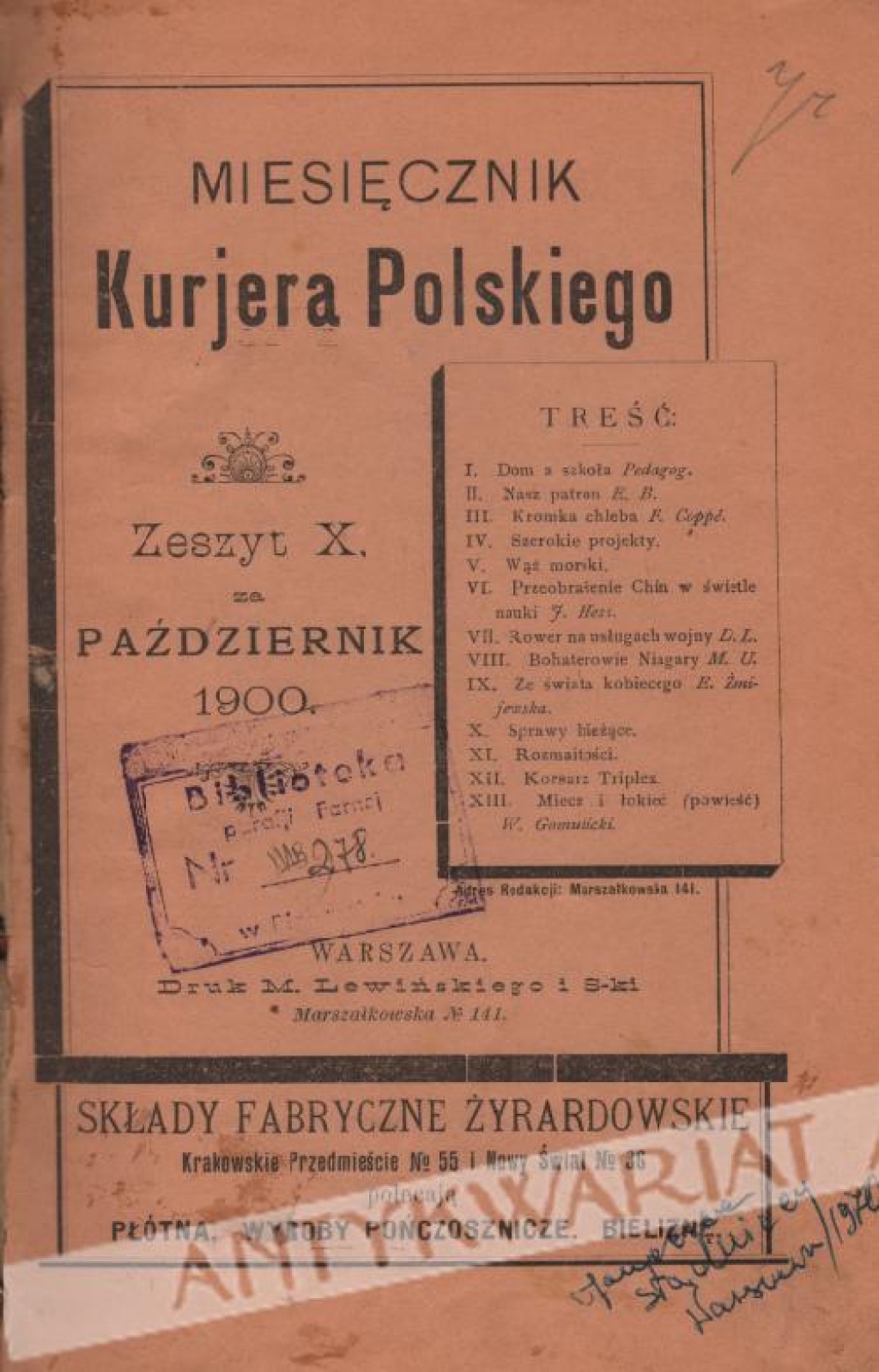 Miesięcznik Kurjera Polskiego, zeszyt X za październik 1900
