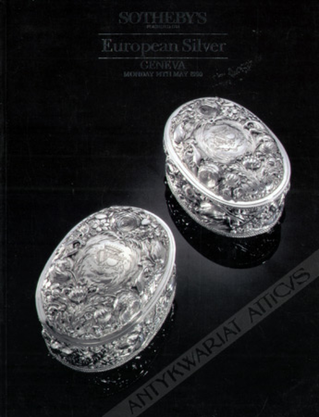 [katalog aukcyjny] Sotheby's Founded 1744. European silver Geneva,14th May 1990. Day of Sale: Monday 14th May 1990 at 17.00 hours par le ministère de Me Claude Naville, huissier judiciaire.
