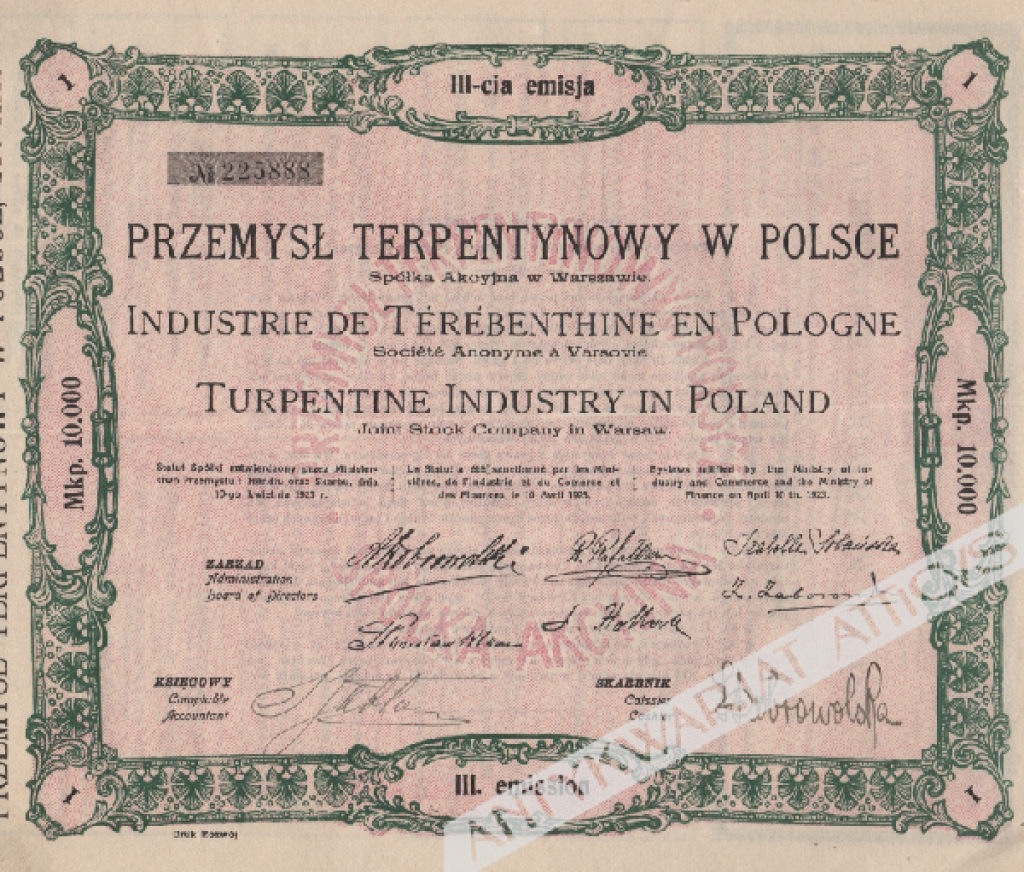 [akcja, 1923] Przemysł Terpentynowy w Polsce SA w Warszawie