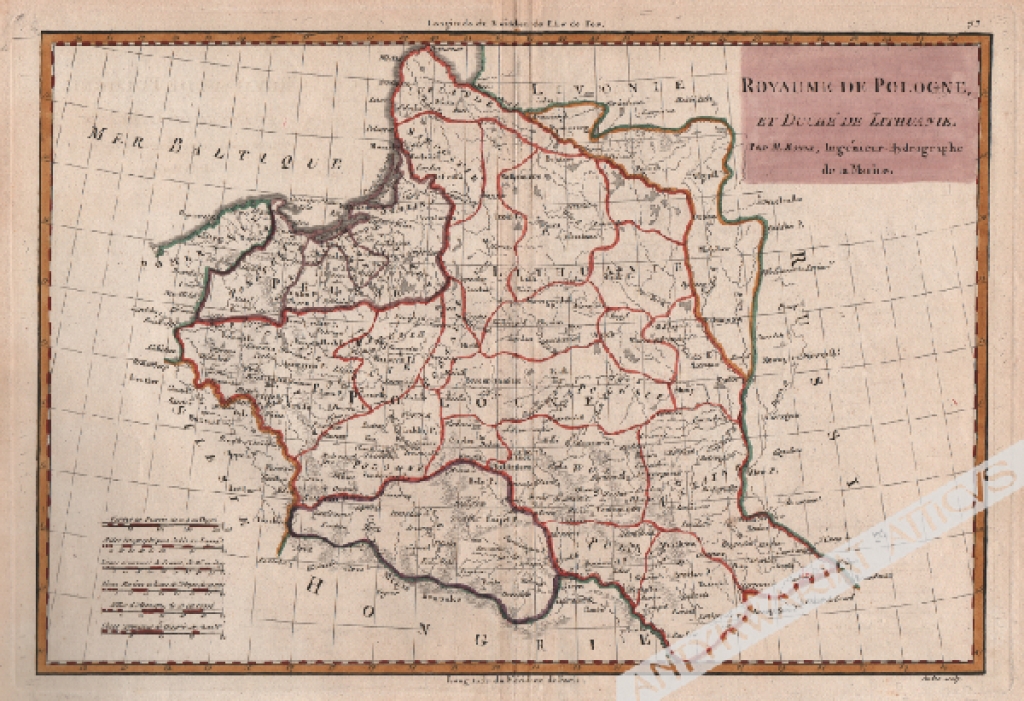 [mapa, Polska, ok. 1795] Royaume de Pologne et Duche de Lithuanie Par M. Bonne, Ingenieur-Hygrographe de la Marine