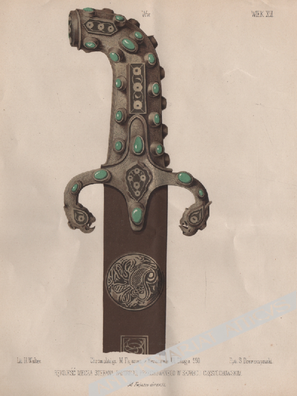[rycina, 1858] Rękojeść miecza Stefana Batorego przechowywanego w Skarbcu Częstochowskim