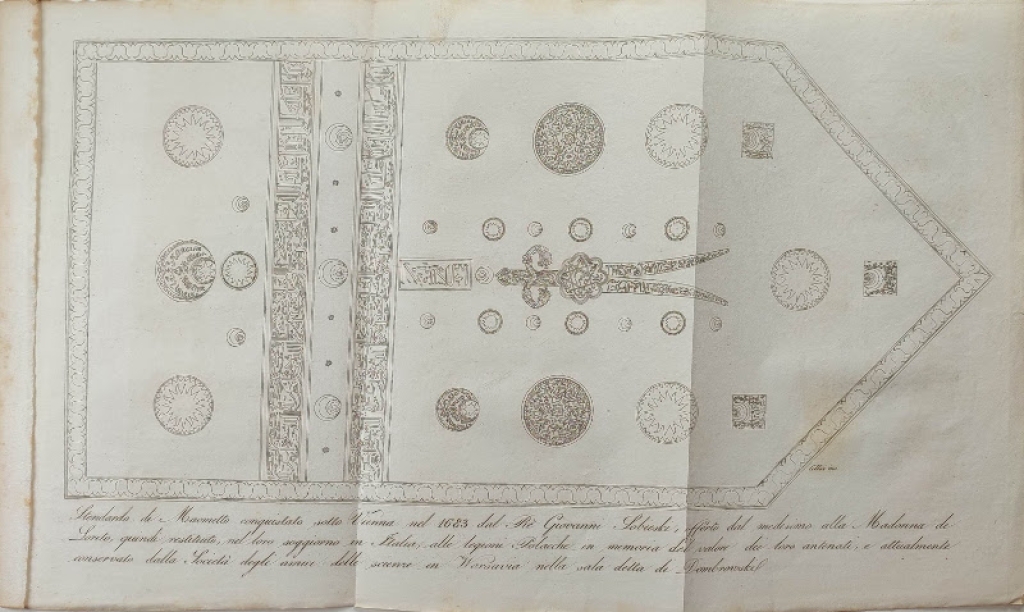 [rycina, 1831 r.] [Chorągiew Mahometa w czasie wyprawy pod Wiedeń przez króla Jana Sobieskiego w roku 1683 zdobyta...] Stendardo di Maometto conquistato sotto Vienna nel 1683 dal Re Giovanni Sobieski...