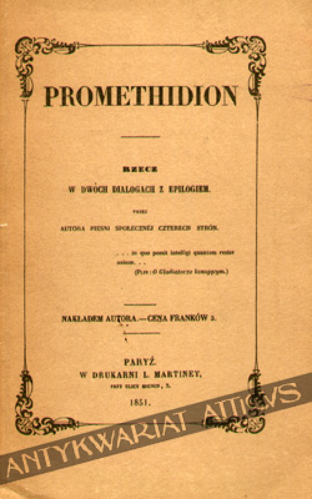 Promethidion. Rzecz w dwóch dialogach z epilogiem [pierwodruk, reprint]