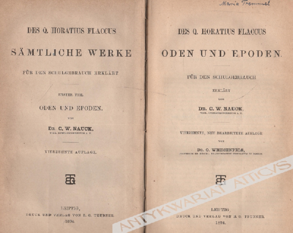 Oden und Epoden. Satirien und Episteln fur den Schulgebrauch [2 vol.]
