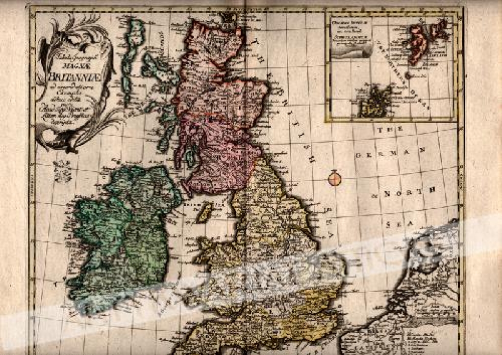 [mapa Wielkiej Brytanii, 1760] Tabula Geograph. Magnae Britanniae ad emendatiora exempla adhuc edita jussu Acad. Reg. Scient. et Litter.  eleg. Prussice descripta