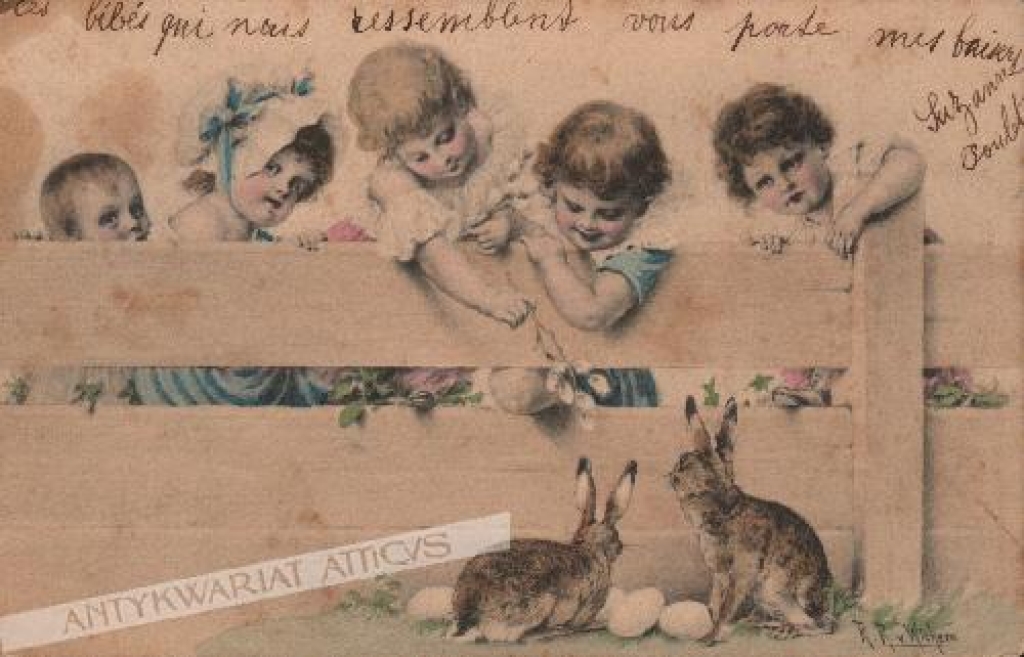 [pocztówka, ok. 1902] [Dzieci i zajączki]