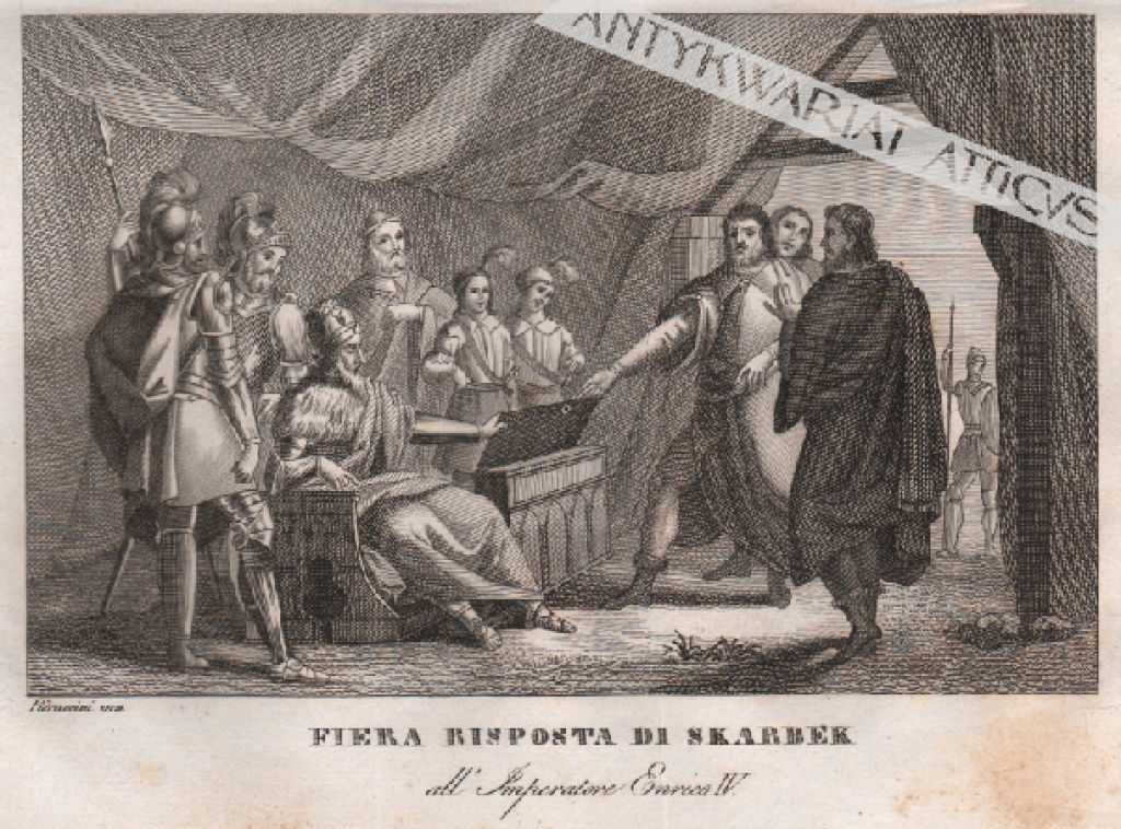 [rycina, 1831] Fiera risposta di Skarbek all'Imperatore Enrico IV [Dumna odpowiedź komesa Skarbka cesarzowi Henrykowi IV]
