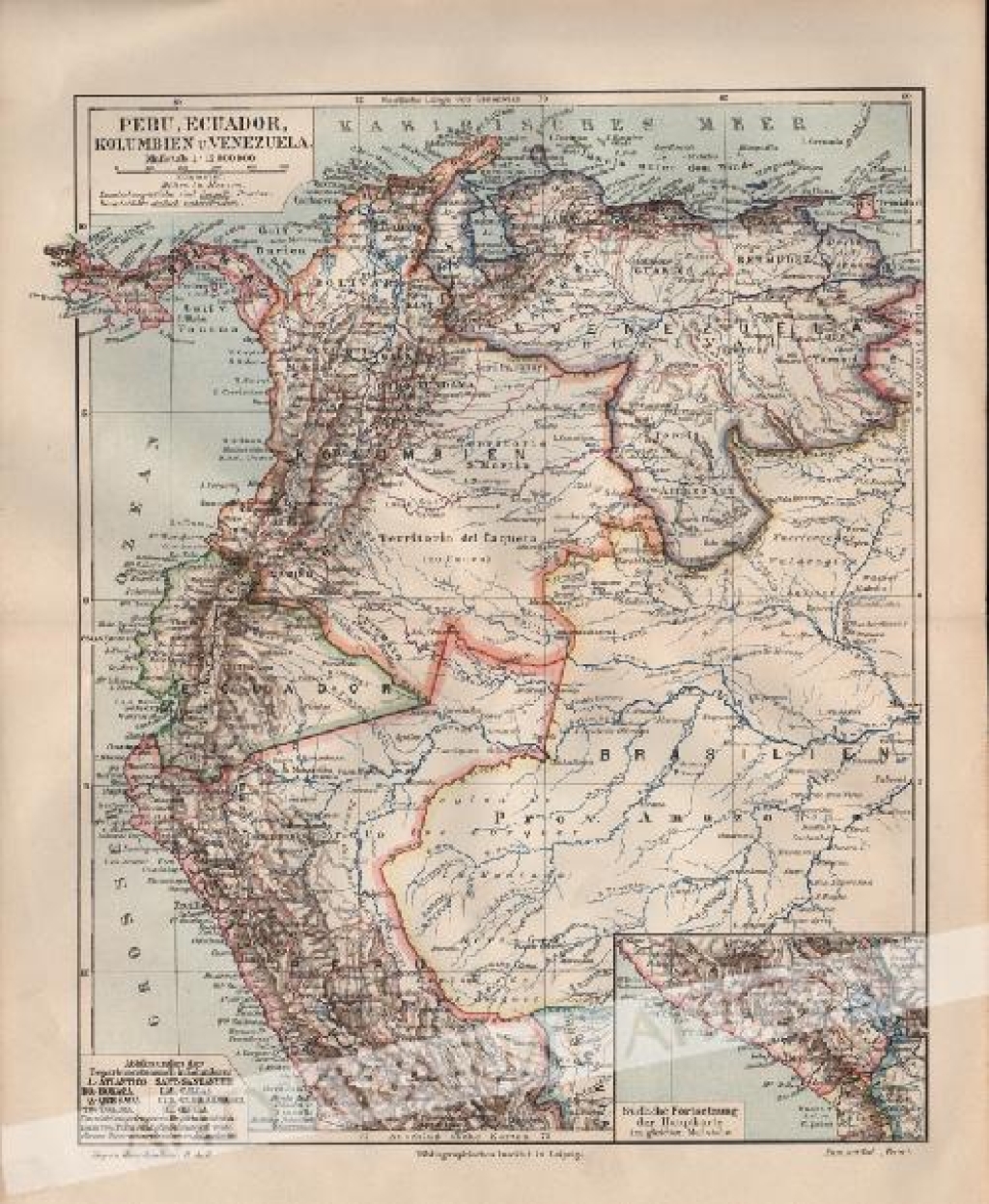 [mapa, 1909] Peru, Ecuador, Kolumbien u. Venezuela [Peru, Ekwador, Kolumbia i Wenezuela]