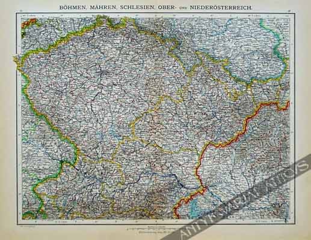 [mapa, 1900, Czechy, Śląsk, Dolna Austria] BOHMEN, MAHREN, SCHLESIEN, OBER-und NIEDEROSTERREICH
