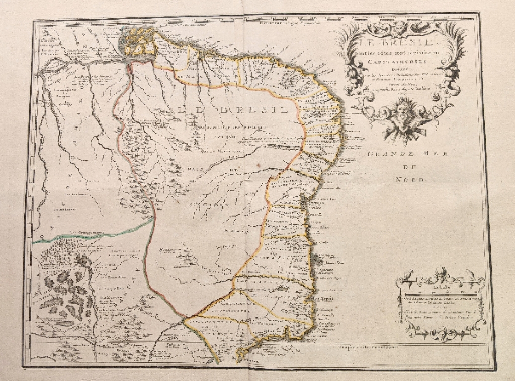 [mapa, Brazylia, 1719] Le Bresil dont les Cotes sont Divisees en Capitaineries Dresse sur les Dernieres Relations des Filibustiers et Fameux Voyageurs . . . 1719