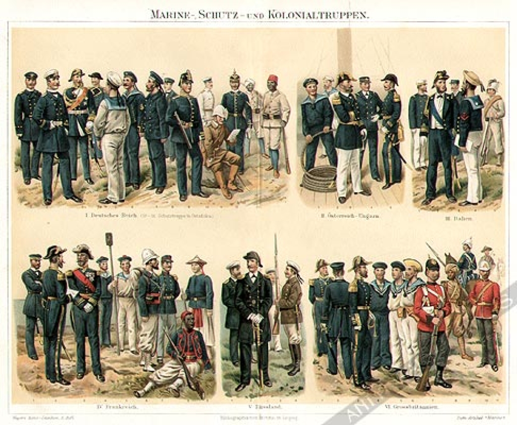[rycina, 1896] Marine-, Schutz- und Kolonialtruppen [mundury wojskowe]