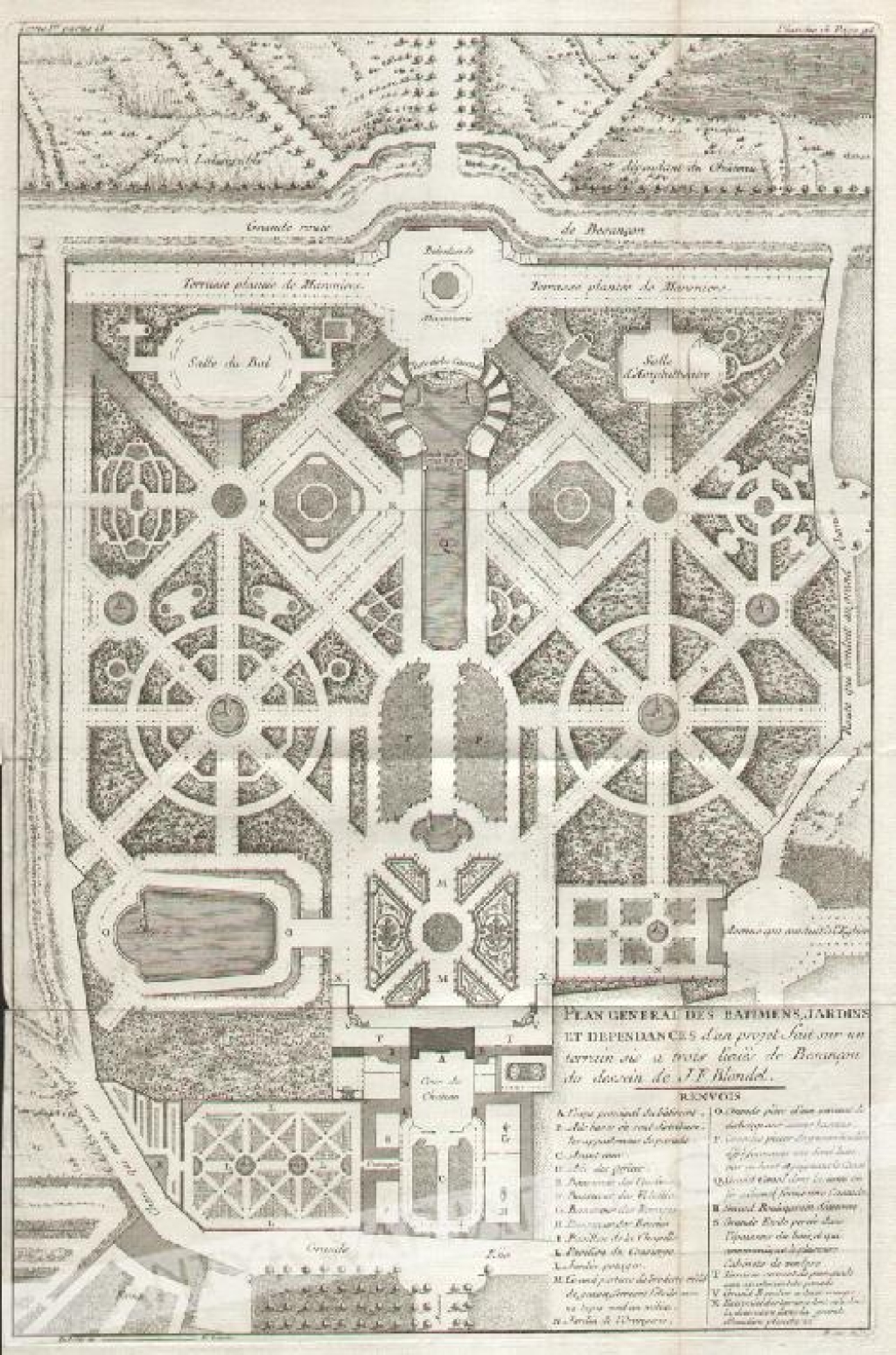 [rycina, 1737-38] Plan general des batimens, jardins et dependances d'un projet fait sur un terrain sis a trois lieues de Besancon du dessein de J.F. Blondel.