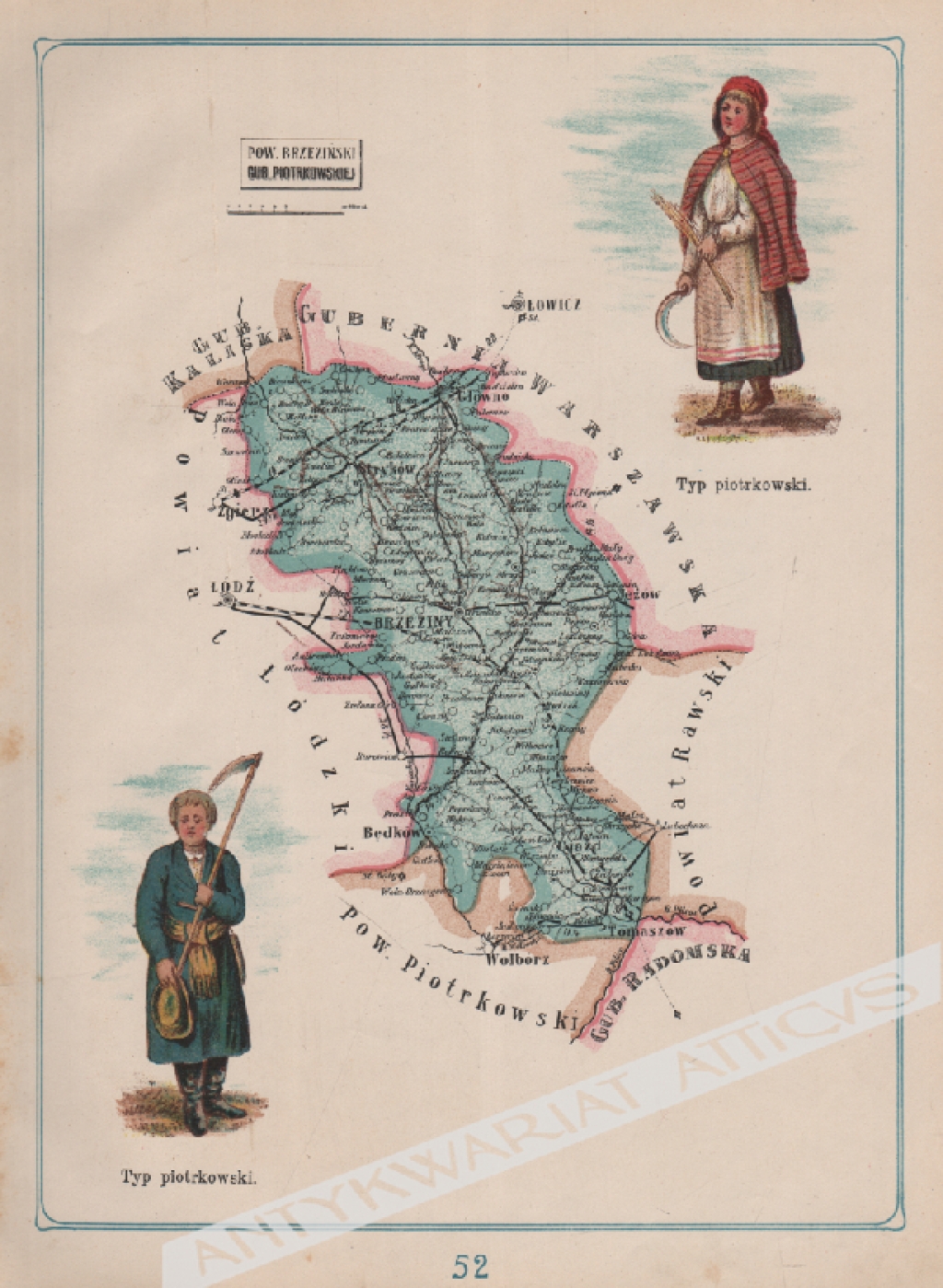 [mapa, 1907] Powiat Brzeziński Guberni Piotrkowskiej