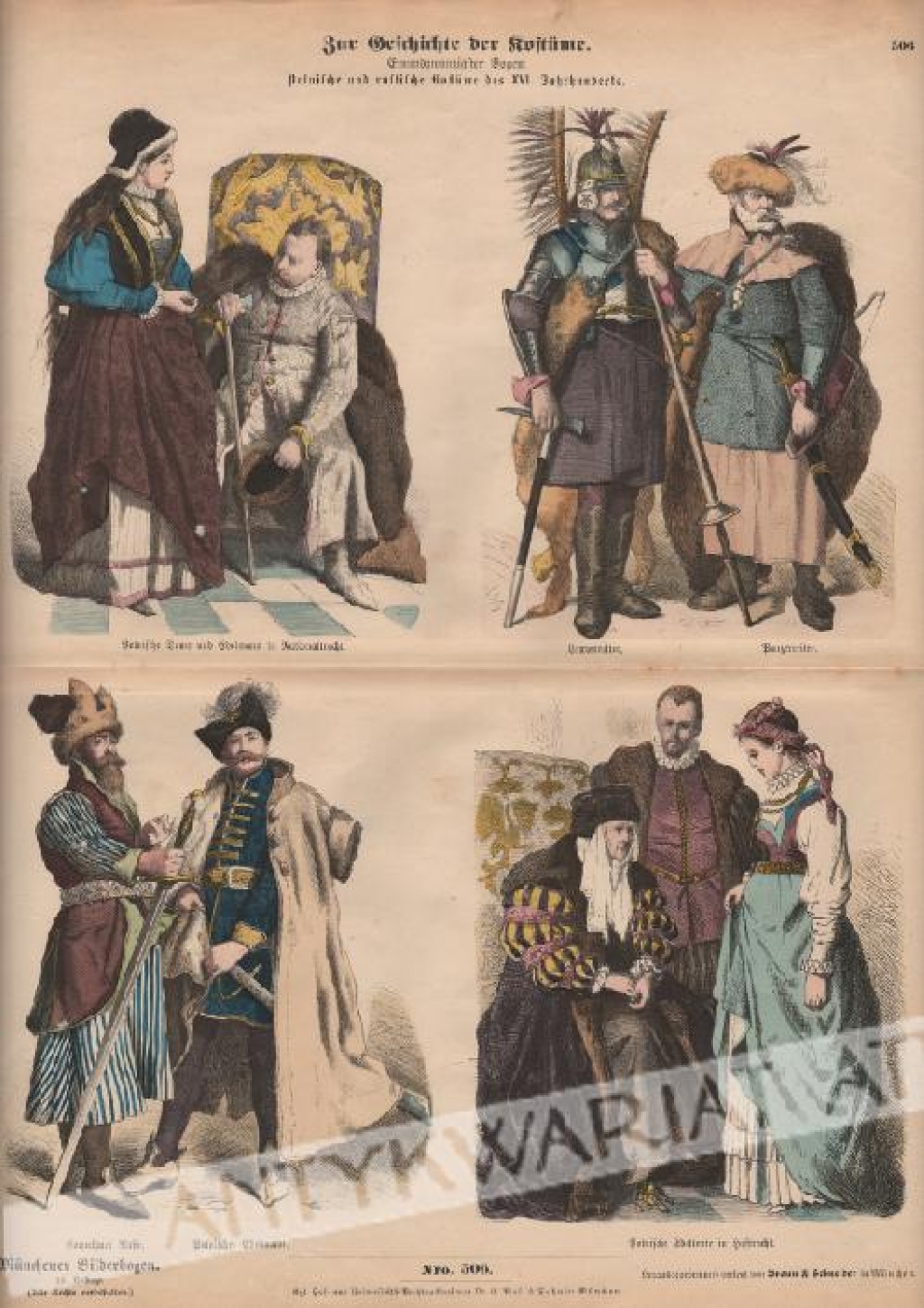 [rycina, 1890] Zur Geschichte der Kostüme. Polnische und russische Kostume des XVI. Jahrhunderts [ubiory polskie i rosyjskie]