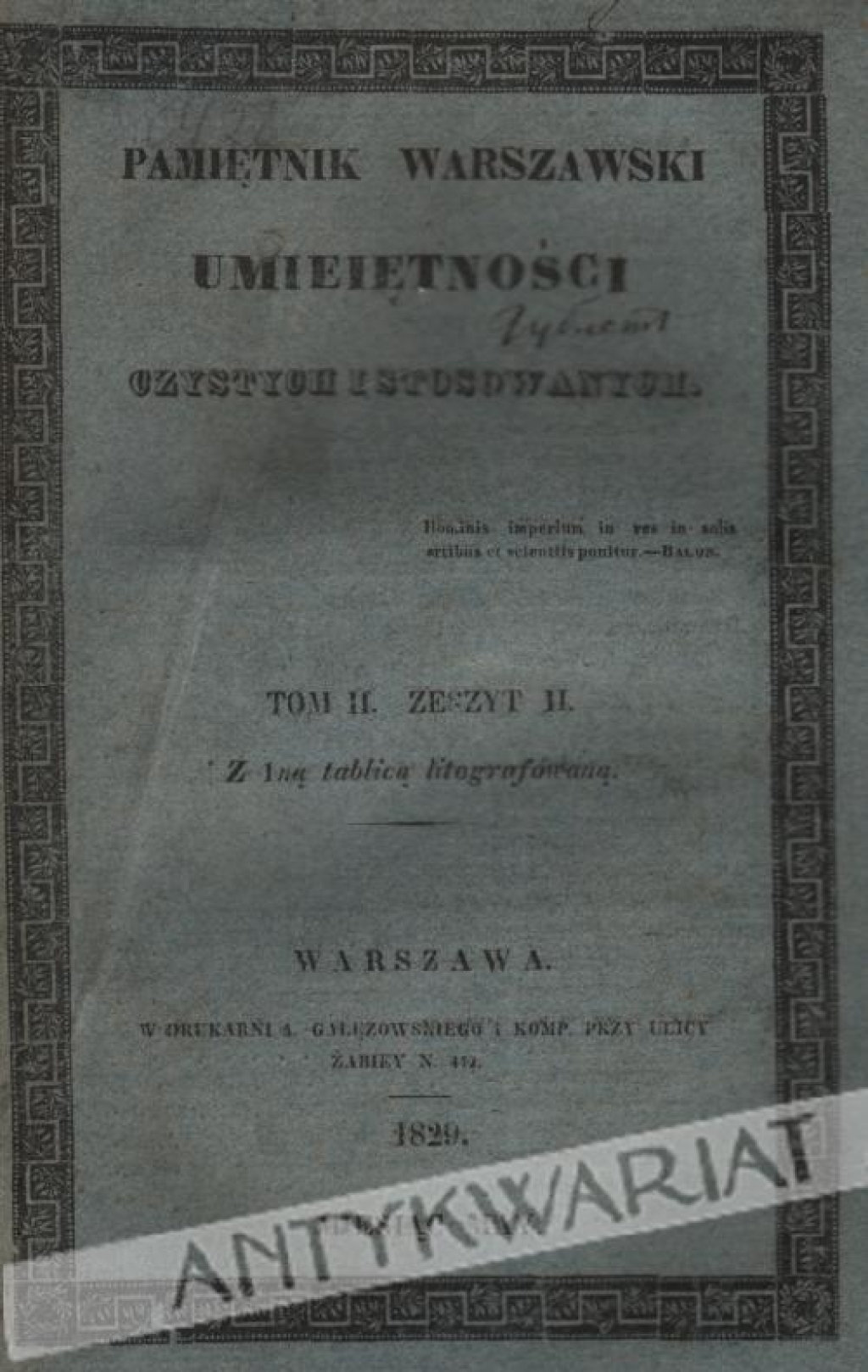 Pamiętnik Warszawski umiejętności czystych i stosowanych. Tom II, zesz. II (1829)