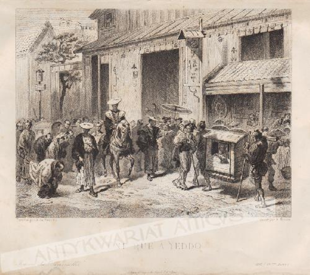 [rycina, 1868] Une rue a Yeddo  [ulica w Edo]