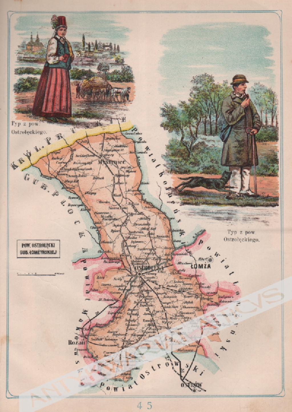 [mapa, 1907] Powiat Ostrołęcki Guberni Łomżyńskiej