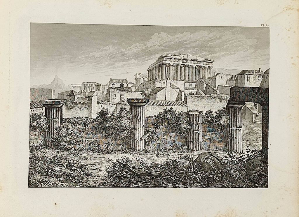 [rycina, 1865] Ateny, Propyleje, Partenon