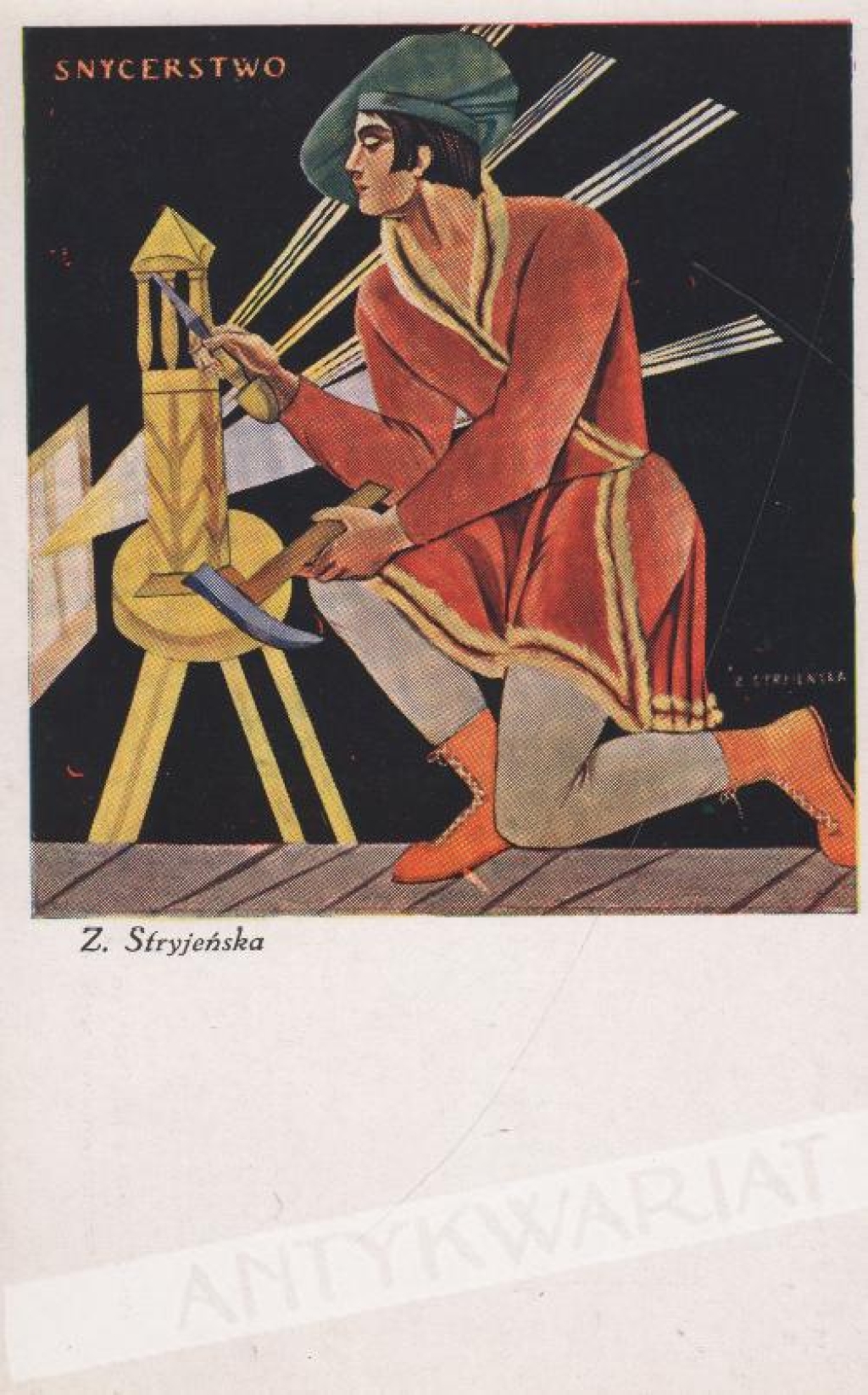 [pocztówka, lata 1930-te] Zofia Stryjeńska - Snycerstwo