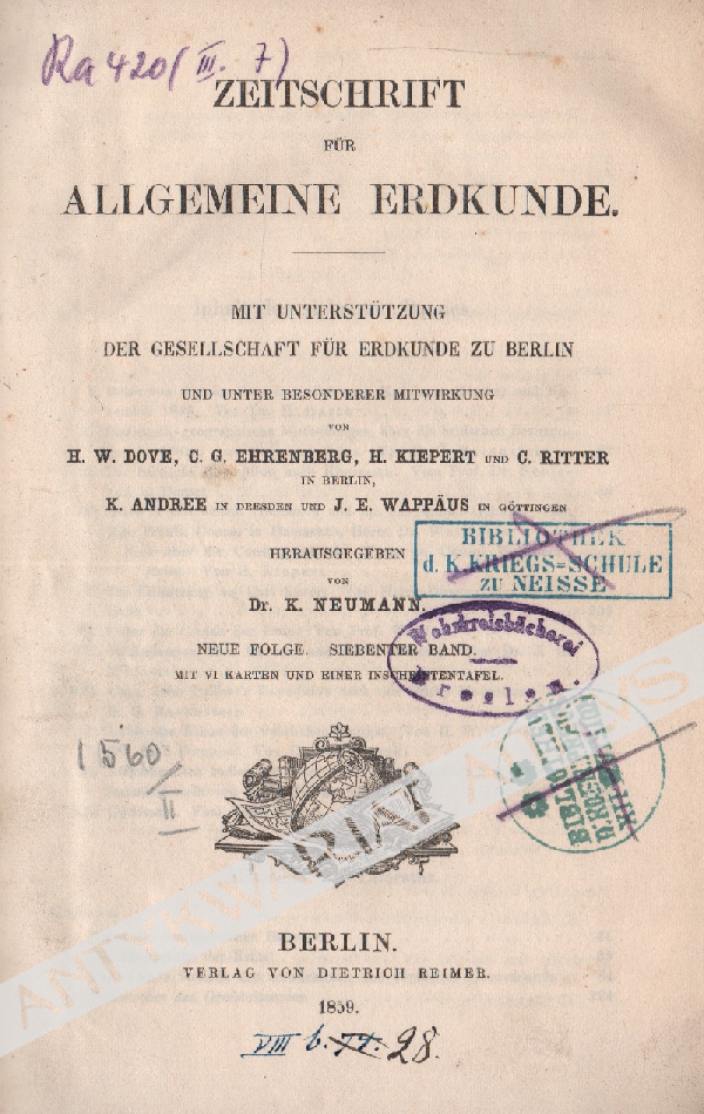Zeitschrift fur allgemeine Erdkunde, neue Folge, siebenter Band (1859)  [mapy, Queensland, Syria, Chorasan, Paragwaj, Kanada]