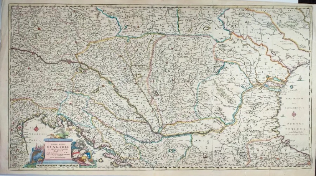 [mapa, Czechy, Austria, Węgry, Wołoszczyzna, Rumunia, Bułgaria, Bałkany, ok. 1685 r.] Totius Regni Hungariae et adjacentium regionum tabula