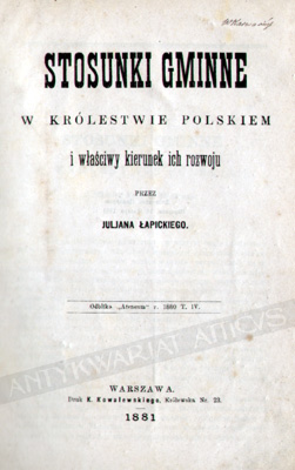 Stosunki gminne w Królestwie Polskiem i właściwy kierunek ich rozwoju