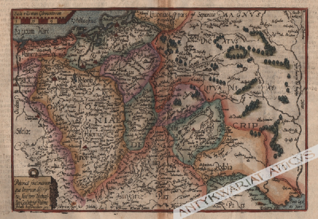 [mapa, Polska, Ukraina, Białoruś i Litwa, ok. 1592] Poloniae finitimarum que locorum descriptio Auctore Wenceslao Godreccio Polono Johann Bussemecher exe.