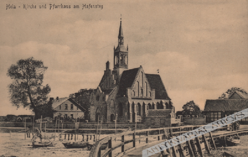 [pocztówka, ok. 1910] [Hel. Kościół św. Piotra i Pawła] Hela - Kirche und Pfarrhaus am Hafensteg
