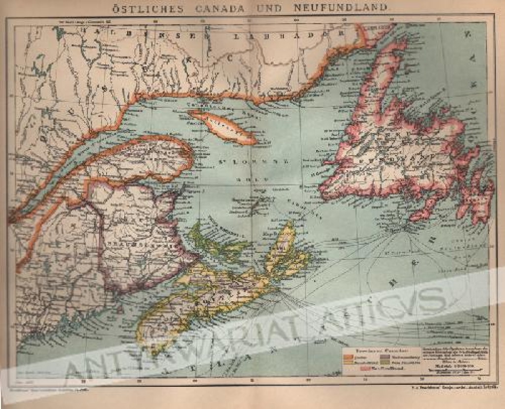 [mapa, ok. 1907] Ostliches Canada und Neufunland [Wschodnia Kanada i Nowa Funlandia]