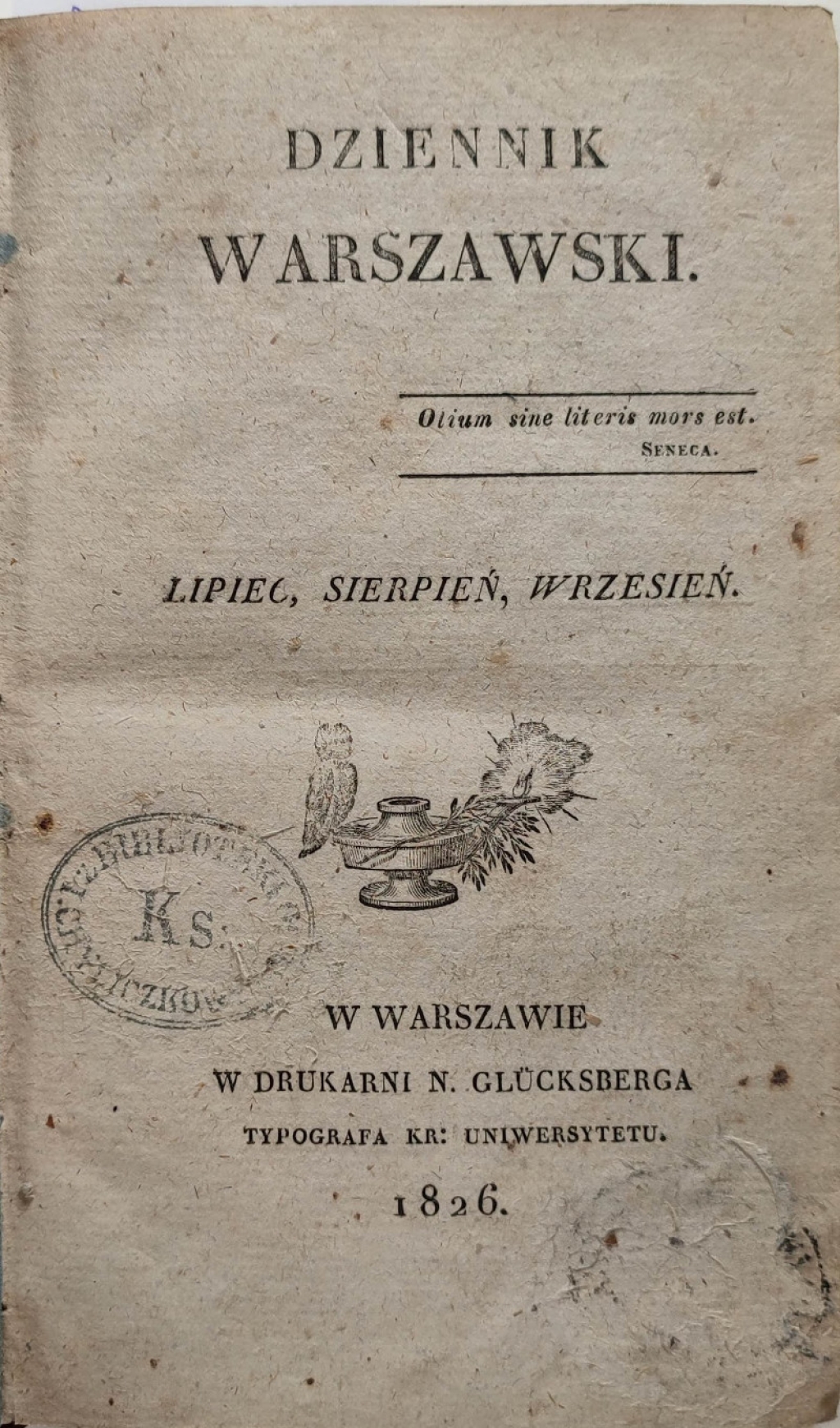Dziennik Warszawski (lipiec, sierpień, wrzesień 1826) [pierwodruk sonetu "Do Niemna" A. Mickiewicza]