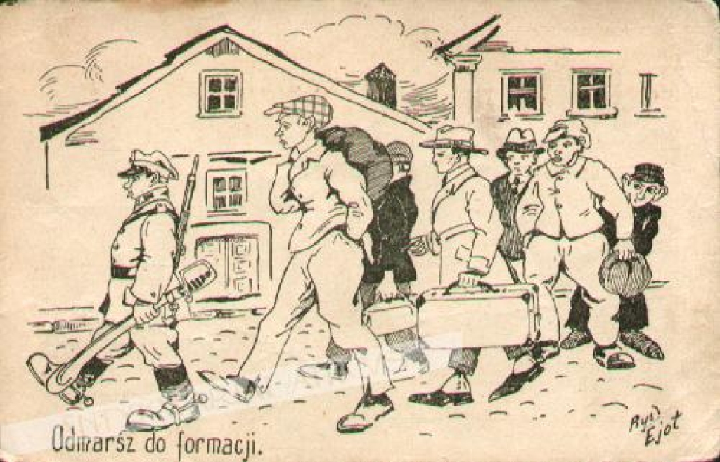 [pocztówka, lata 20-te] Odmarsz do formacji