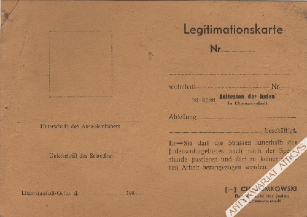 [zbiór dokumentów, 1940-1944] Getto w Łodzi - cztery archiwalne dokumentyLitzmanstadt-Getto