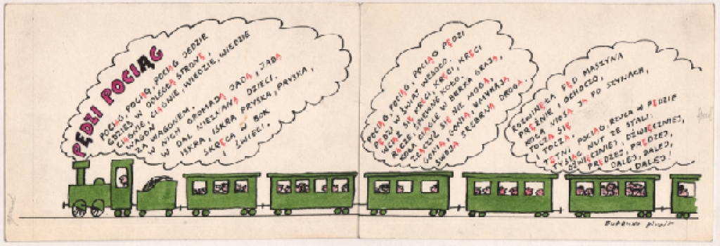 [rysunek, 1982] Pędzi pociąg