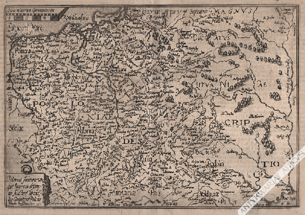 [mapa, Polska, Ukraina, Białoruś i Litwa, ok. 1592] Poloniae finitimarum que locorum descriptio Auctore Wenceslao Godreccio Polono Johann bussemecher exe.