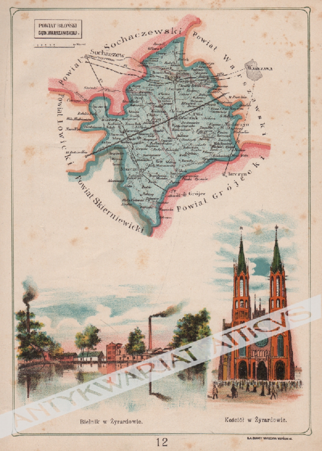 [mapa, 1907] Powiat Błoński Gub. Warszawskiej