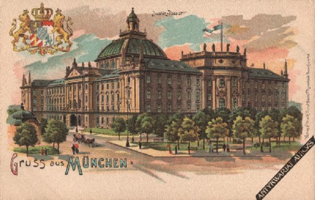 [pocztówka, ok. 1900] Gruss aus München. Justiz-Palast. [Monachium]