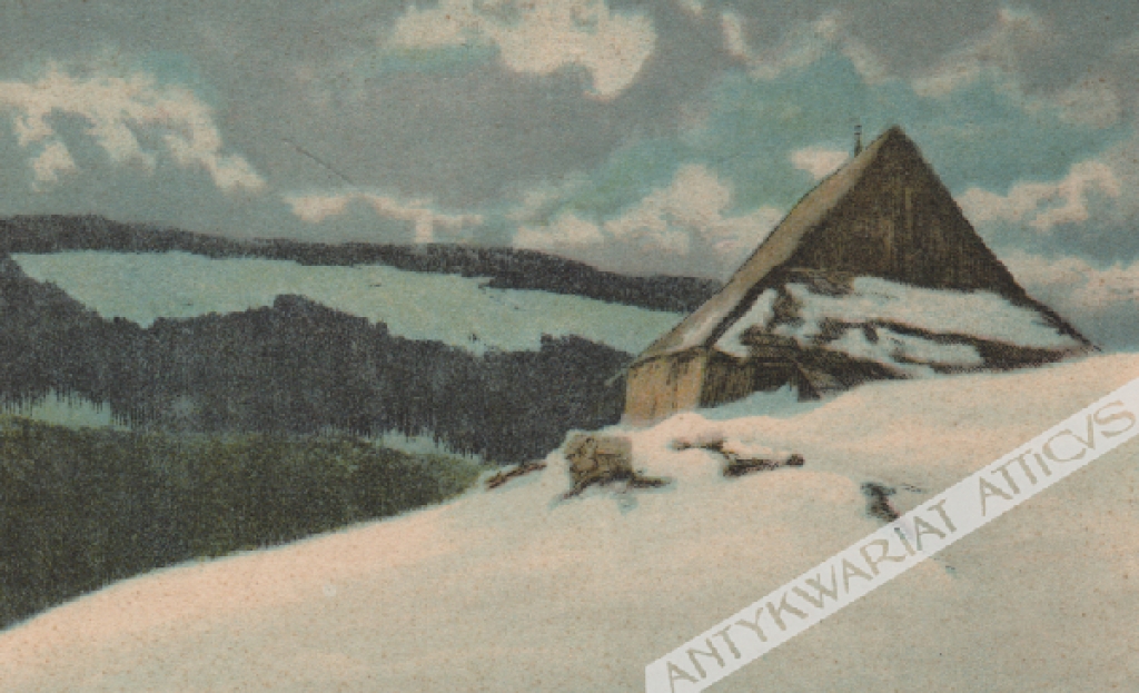 [pocztówka, lata 30-te XX w.] Nach farbigen Radierungen aus dem Riesengebirge. Einsame Baude [Samotny dom w Karkonoszach]