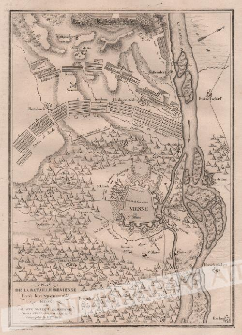 [mapa, XIX w.] Plan de la Bataille de Vienne. Livree le 12 Septembre 1683 [Plan Bitwy pod Wiedniem 12 września 1683] 