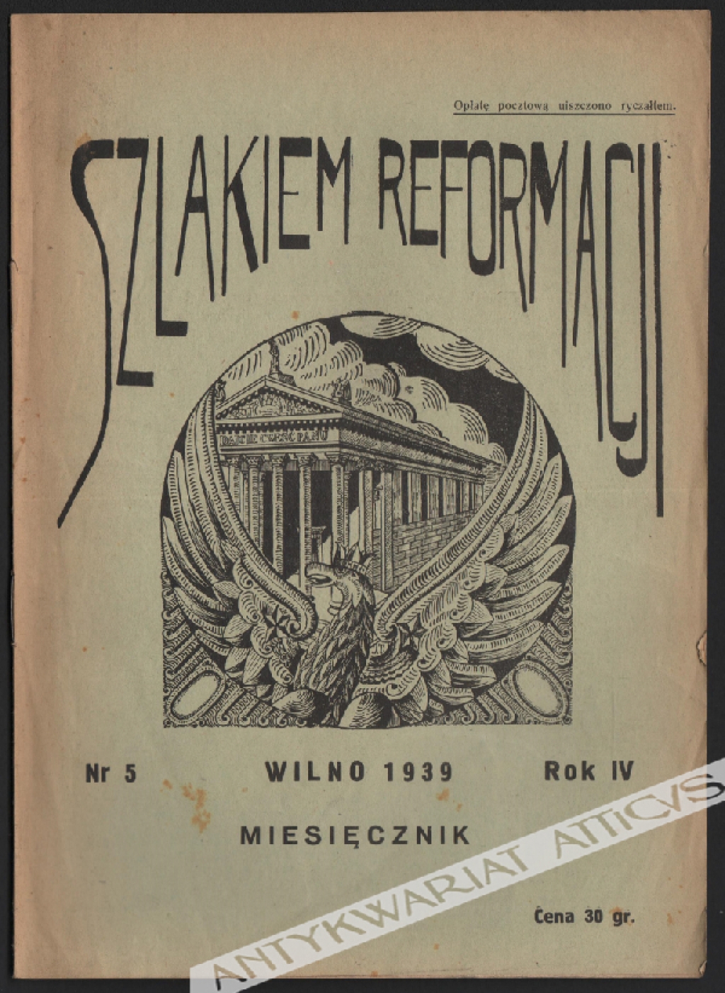 Szlakiem Reformacji. Organ Wileńskiego Kościoła Ewangelicko-Reformowanego. Miesięcznik, rok IV (1939), nr 5