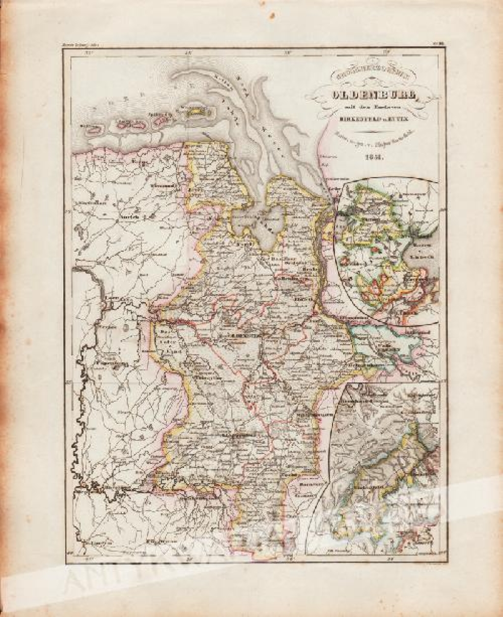 [mapa, Wielkie Księstwo Oldenburga z enklawami Birkenfeld i Eutin, 1851] Grossherzogthum Oldenburg mit den Enclaven Birkenfeld u. Eutin