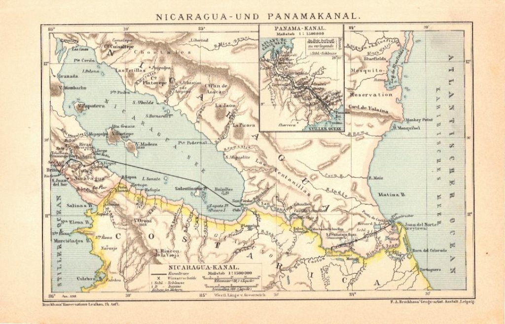 [mapa, 1898] Nicaragua und Panamakanal [Nikaragua i Kanał panamski]