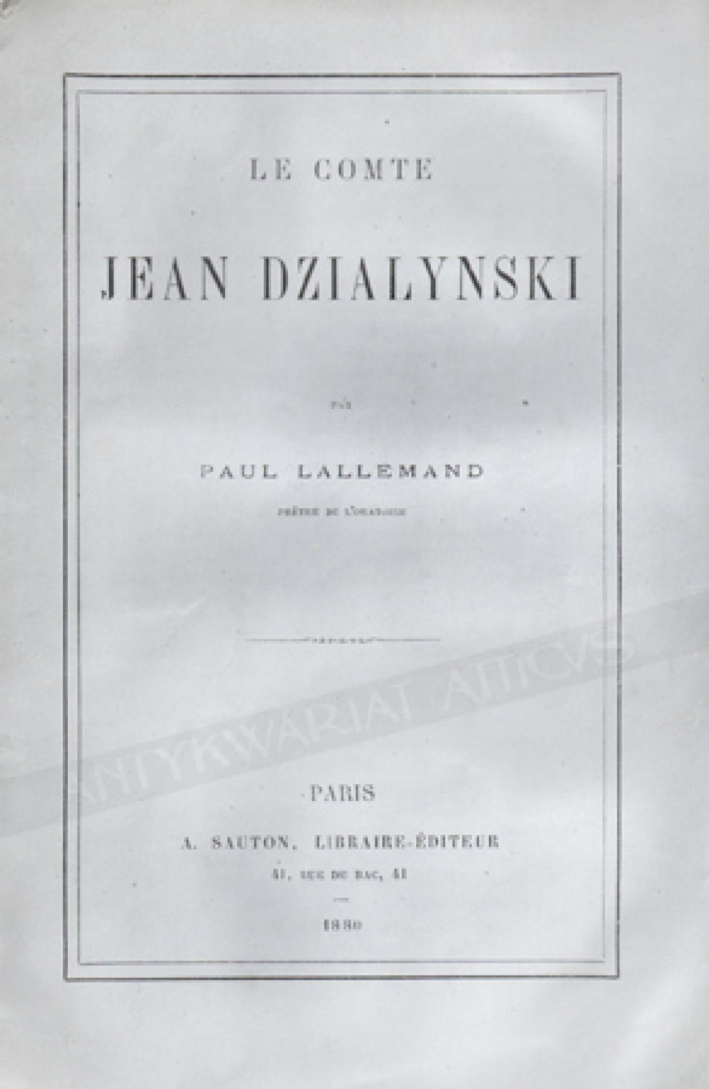Le comte Jean Dzialynski