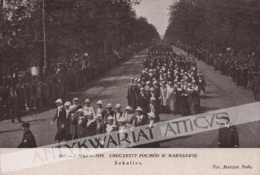 [pocztówka, 1916] 1791-3 maj-1916. Uroczysty pochód w Warszawie. Sokolice