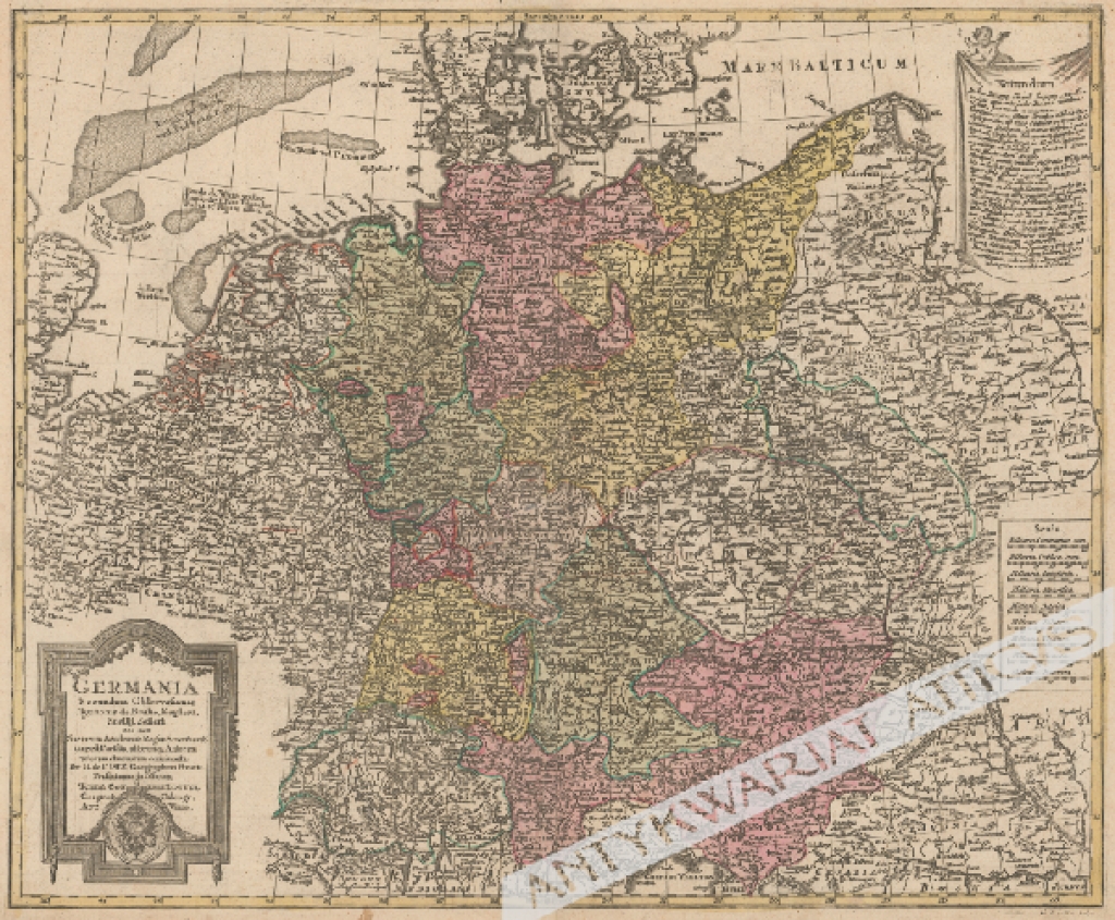 [mapa, Niemcy, ok. 1760] Germania secundum observationes tychonis de Brahe, Kepeleri, Snellij, Zeileri, nec non sociorum academiae gegnae scientiarus quae est Parisiis, aliorum autorum veterum et novorum concinnata