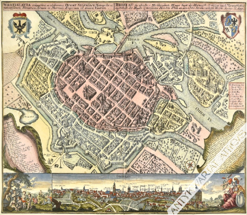 [plan i widok, Wrocław, ok. 1740] Wratislavia Antiquissima et Celeberrima Ducat. Silesiaci Metropolis ...