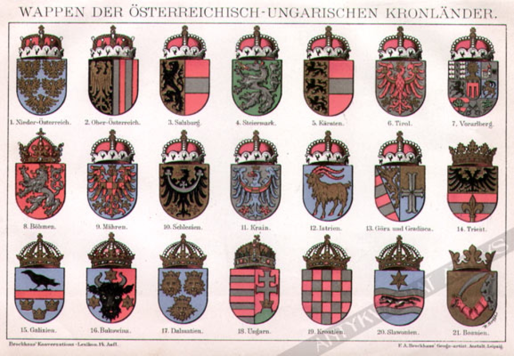 [rycina, 1903]. WAPPEN DER OSTERREICHISCH-UNGARISCHEN KRONLANDER [herby prowincji Austro-Węgier]