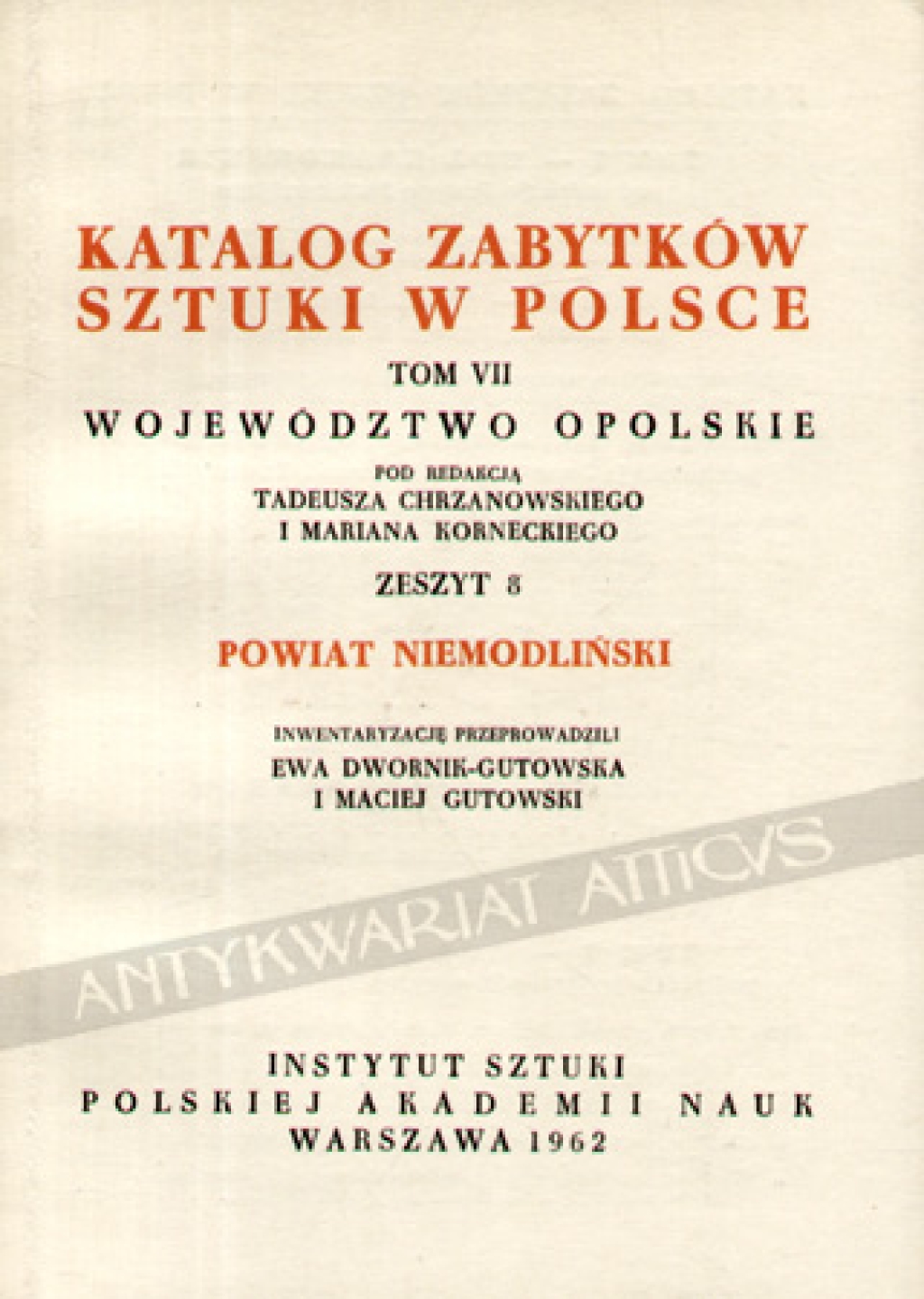 Katalog zabytków sztuki w Polsce, t. VII: województwo opolskie, zeszyt 8, powiat niemodliński